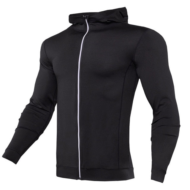 New Rashgard Hooded Sport Shirt Men Long Sleeve Zipper Running T Shirt Men Hoody Compression Shirt Gym Tshirt Fitness Top - Plushlegacy